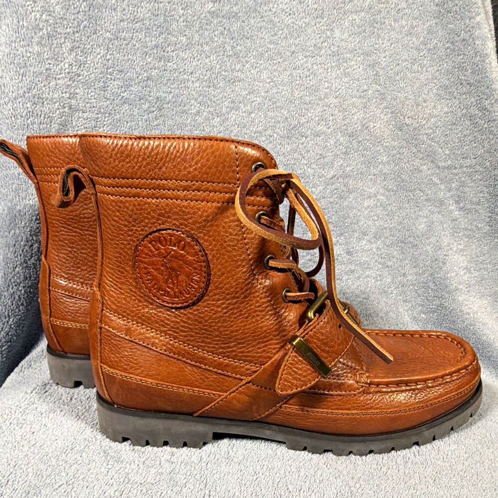 Polo Ralph Lauren Men's US 7 Brown Leather Lace-Up Ankle Chukka Boots Buckle